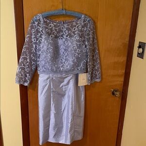 Elegant Lace Overlay Dress in Light Blue